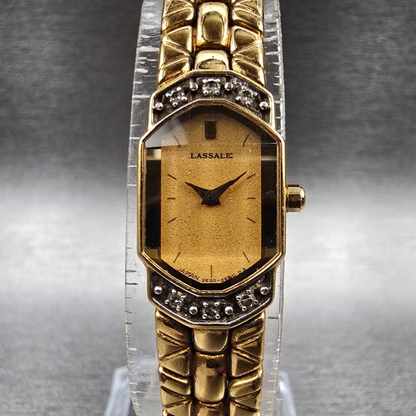 Seiko Lassale Watch Women 13mm Gold Dial Gold Diamond 2E20-7179 New Battery0