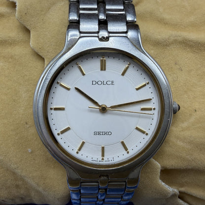 Seiko Dolce Watch Men 31mm White Dial Silver Tone Round 8n41-6100 New Battery1
