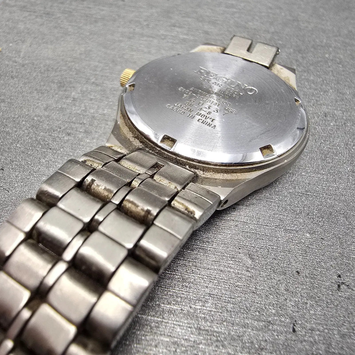 Citizen Reguno Solar Watch Men 34mm Champagne Dial Titanium Daydate Runs READ!!!18