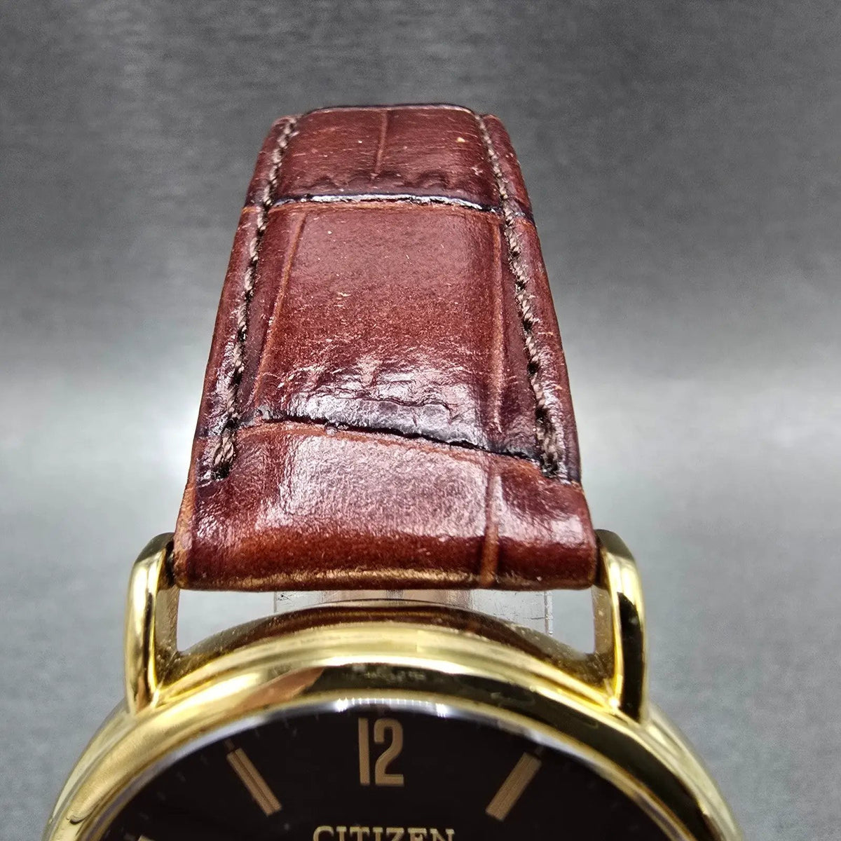 Citizen Eco-Drive Watch Men 36mm Black Dial Gold Daydate E101-S015588 Runs JP564