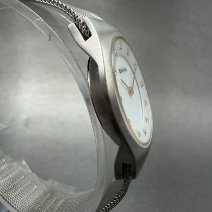 Bering Watch Women 27mm MOP Dial Silver Tone Mesh Band 11927-004 Round New batt3