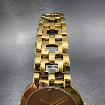 Movado Estimo Watch Women 25mm Gold Dial Gold Tone Round 604887 New Battery4