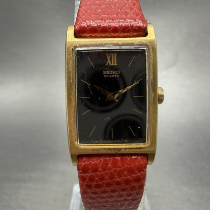 Seiko Tank Watch Women 17mm Black Dial Gold Tone Rectangle 2C20-5830 New Batt GT0