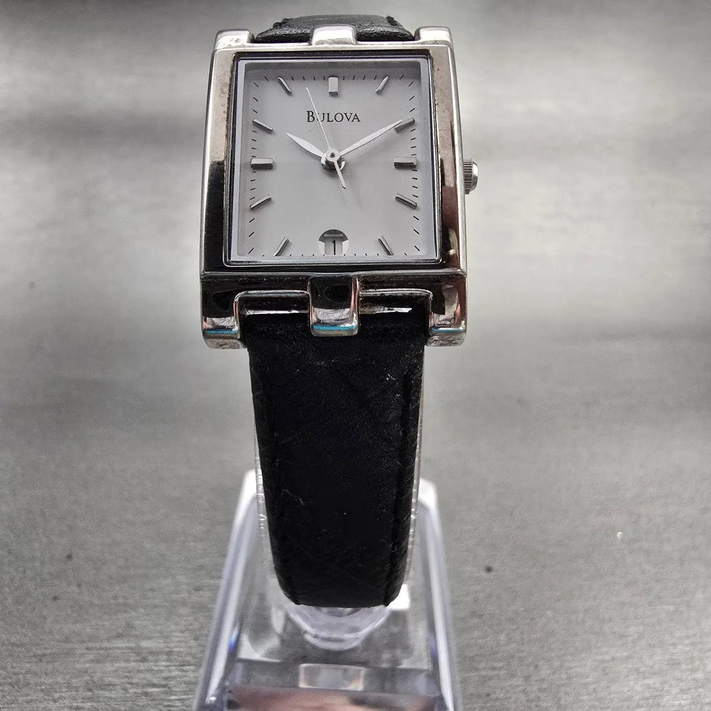 Bulova Watch Women 20mm White Dial Silver Tone Date Rectangle 96M19 New Battery5