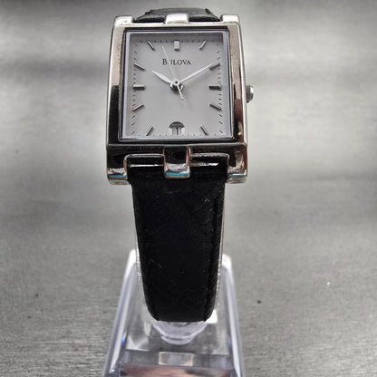 Bulova Watch Women 20mm White Dial Silver Tone Date Rectangle 96M19 New Battery5