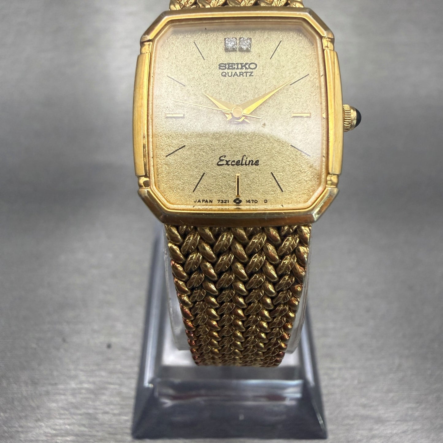 Seiko Exceline Watch Women 19mm Gold Dial Gold Tone Square 7321-5910 New Battery5
