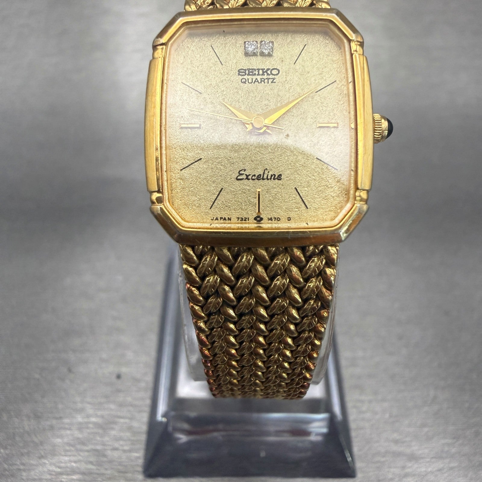 Seiko Exceline Watch Women 19mm Gold Dial Gold Tone Square 7321-5910 New Battery5