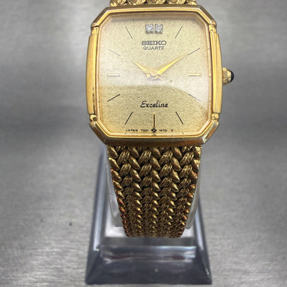 Seiko Exceline Watch Women 19mm Gold Dial Gold Tone Square 7321-5910 New Battery5
