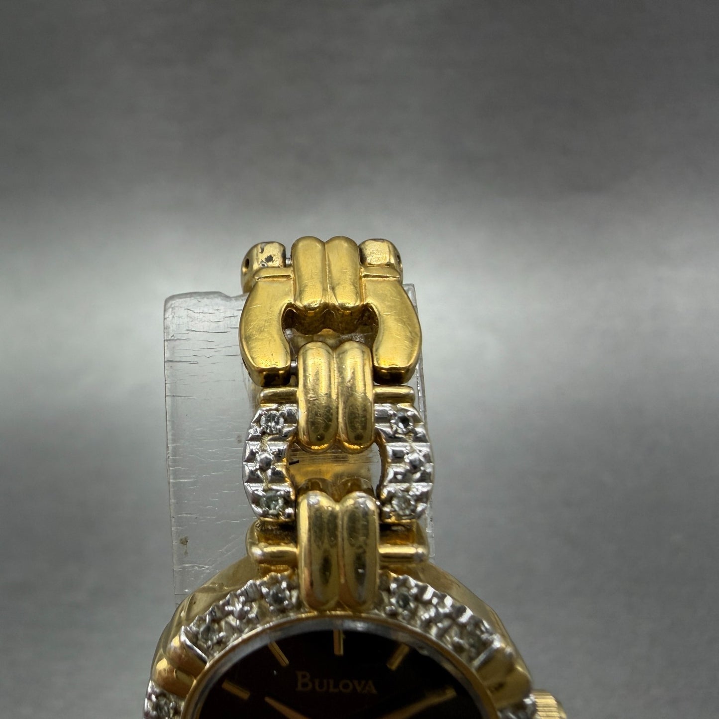 Bulova Watch Women 21mm Black Dial Gold Tone Round 98R07 New Battery Diamond4