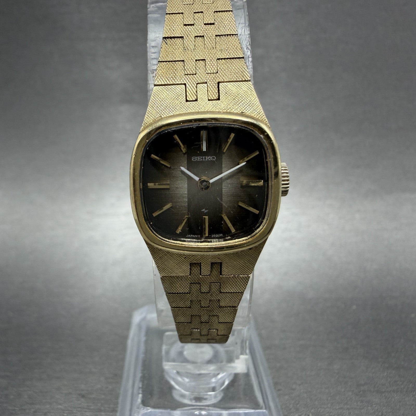Seiko Watch Women 19mm Brown Dial Gold Tone Rectangle Manual Wind Runs 11-39490