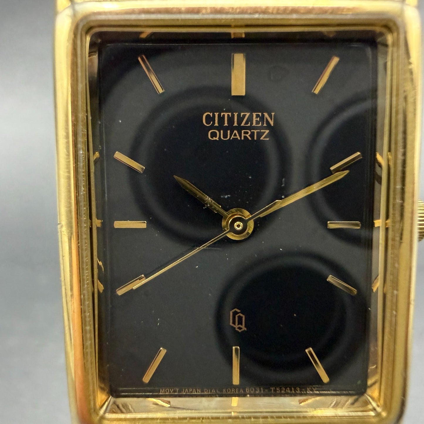 Citizen CQ Tank Watch Unisex 23mm Black Dial Gold Tone 6031-K04018 PARTS Vintage2
