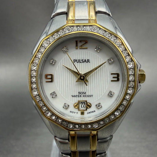 Seiko Pulsar Watch Women 27mm MOP Dial Two Tone Date VX82-X486 New Battery0
