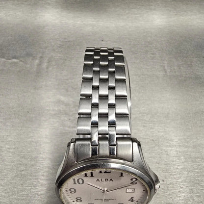 Seiko Alba Watch Men 36mm Silver Dial Silver Tone Date Round VX32-K007 New Batt4
