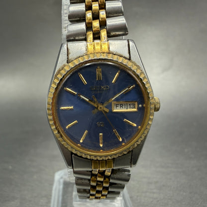 Seiko SQ Watch Women 24mm Blue Dial Two Tone Daydate Round New Battery MNR320