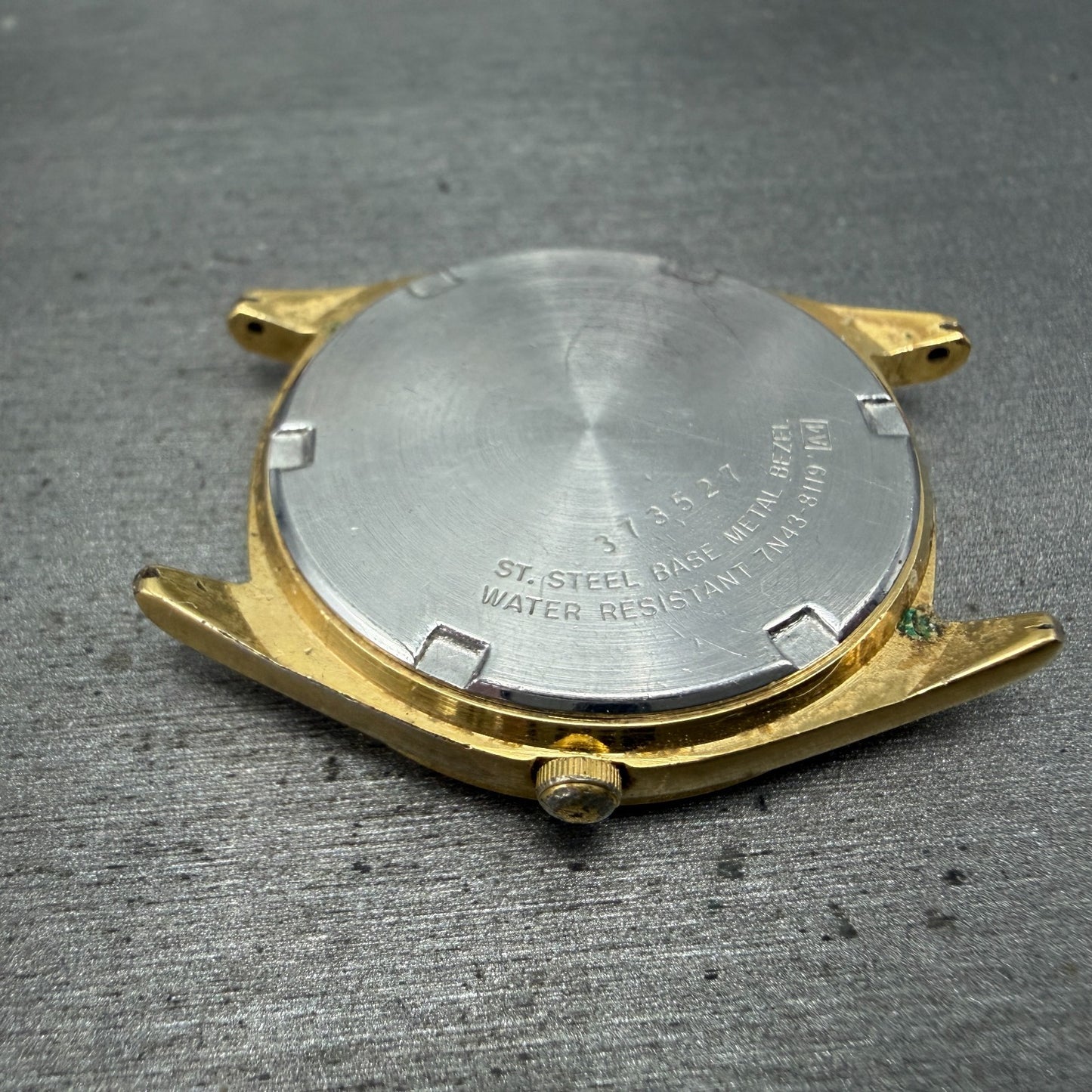 Seiko SQ Watch Men 35mm Black Dial Gold Tone Daydate Round 7N43-8119 PARTS12