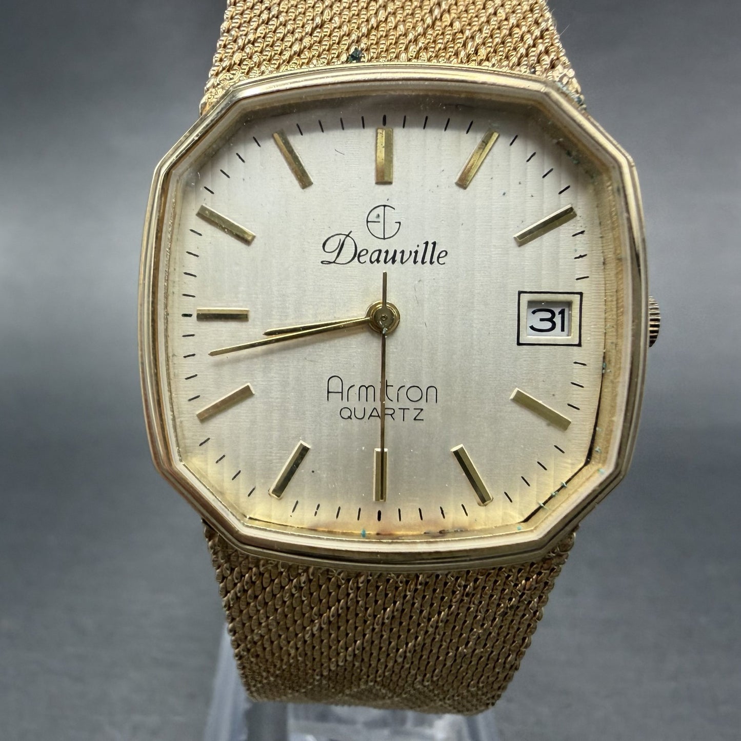 Armitron Deauville Watch Men 31mm Champagne Dial Gold Tone Date PARTS VTG0