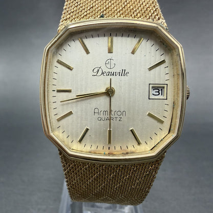 Armitron Deauville Watch Men 31mm Champagne Dial Gold Tone Date PARTS VTG0