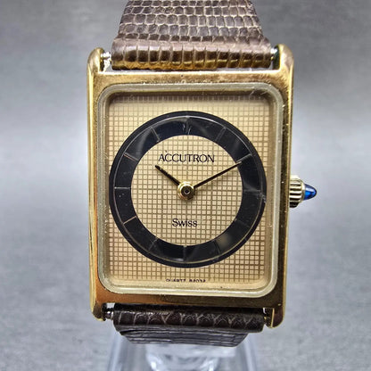 Bulova Accutron Tank Watch Women 20mm Champagne Dial Gold Tone New Battery VTG0