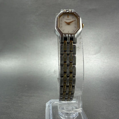 Seiko Watch Women 16mm White Dial Two Tone Octagon 1N00-0GV0 New Battery VTG 216