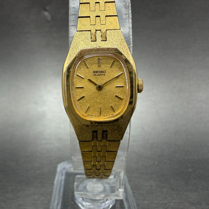 Seiko Watch Women 17mm Champagne Dial Gold Tone Rectangle 2C20-5749 New Battery20