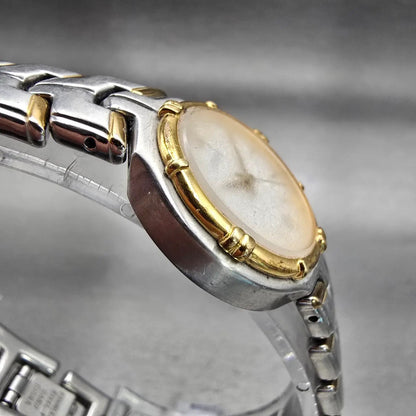 Seiko Watch Women 25mm White Dial Two Tone Date Round V782-6E70 New Battery VTG3
