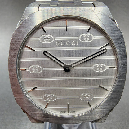 Gucci 25H Watch Men 38mm Silver Dial Silver Tone YA163402 New Battery1