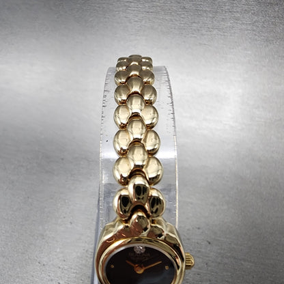 Bulova Watch Women 17mm Black Dial Gold Tone Round 92F59 New Batt NOS6