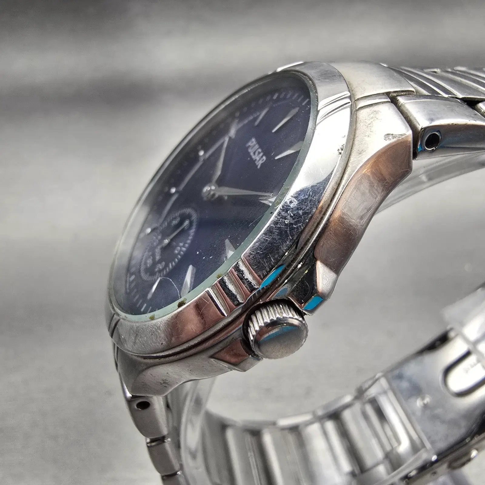 Seiko Pulsar Watch Men 36mm Blue Dial Silver Tone Round VD78-X003 New Battery2