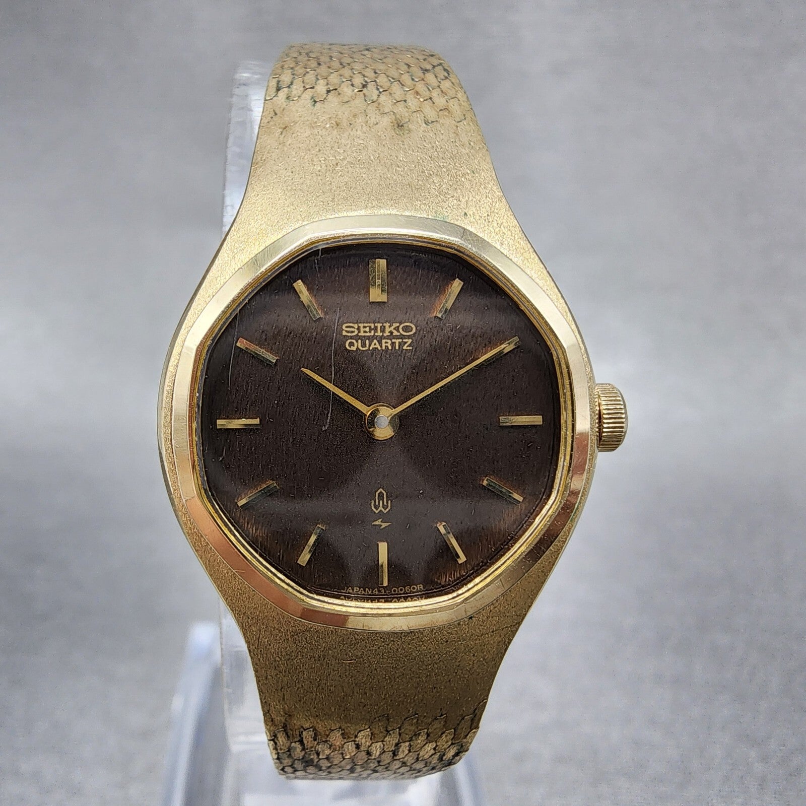 VTG Seiko Watch Women 22mm Brown Dial Gold plated Round 437000 New Battery0