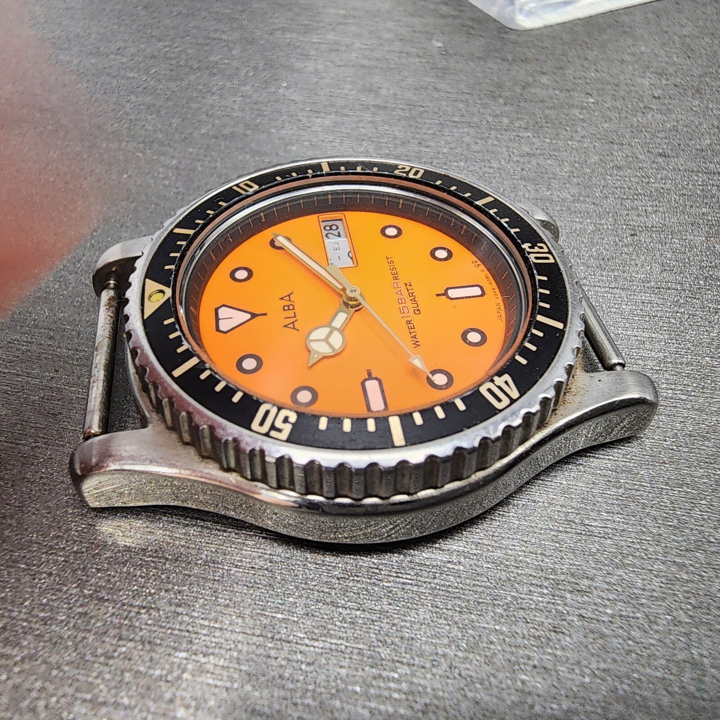 Seiko ALBA Dive Watch Men 36mm Orange Dial Silver Tone Daydate READ! New Battery3