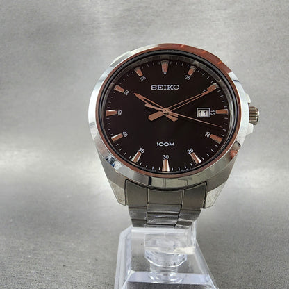 Seiko Watch Men 42mm Black Dial Silver Tone Date Round 6n4200h0 New Battery5