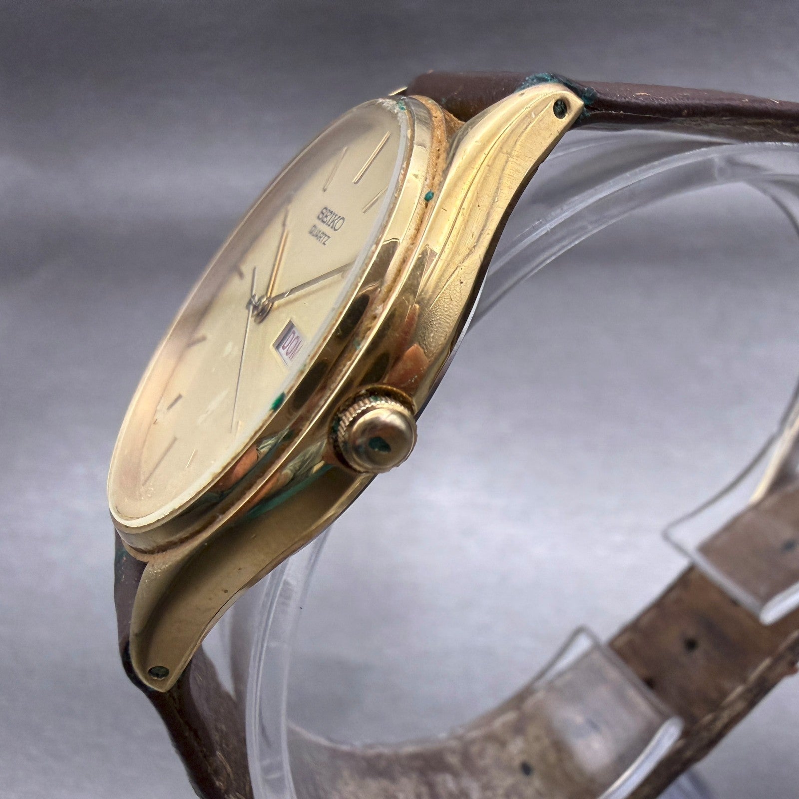 Seiko Watch Men 34mm Gold Dial Gold Tone Daydate Round 6533-8019 New Battery2