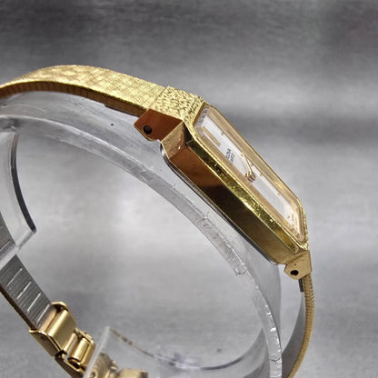 Bulova Watch Women 12mm Silver Dial Gold Tone Rectangle New Battery 92T36 VTG3