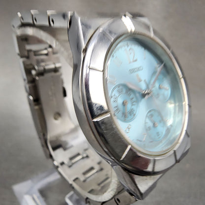 Seiko Lukia Watch Women 33mm Blue Dial Silver Tone Daydate 5y890b30 New Battery3