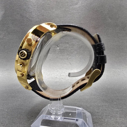 Diesel Mr. Daddy Watch Men 52mm Black Dial Gold Chronograph Digital New Battery6