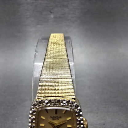 Bulova Caravelle Watch Women 17mm Champagne Gold Tone Recatngle 46L15 NewBattery4