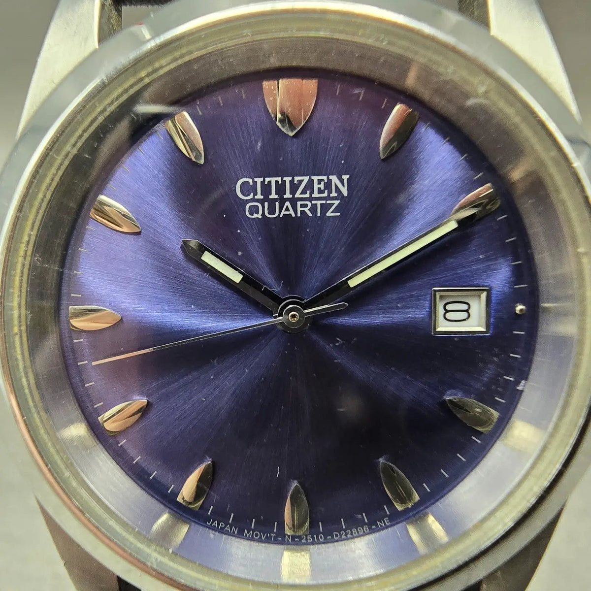 Citizen Watch Men 35mm Blue Dial Silver Date 2510-S99400 Leather New Battery JP1