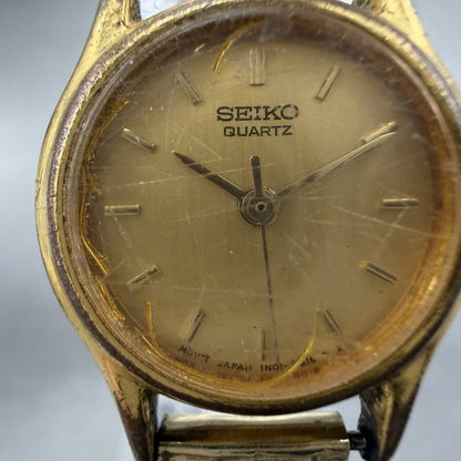 Seiko Watch Women 20mm Champagne Dial Gold Tone Round 1N01-0E19 New Battery1