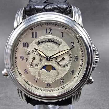 Tommy Bahama Bimini Tide Watch Men 42mm White Dial Steel Daydate TB1066 New Batt0