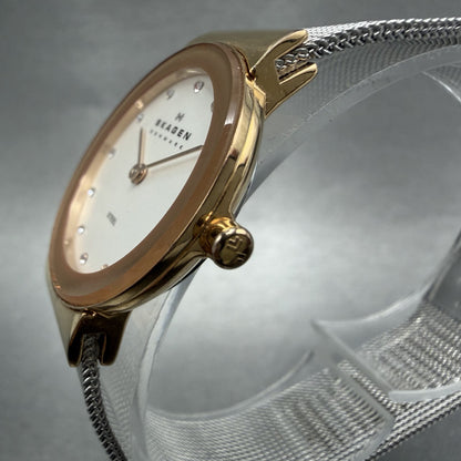 Skagen Watch Women 26mm White Dial Rose Gold Tone Round 358SRSC New Battery2