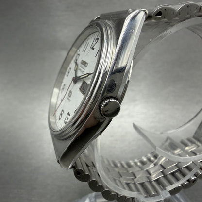 Seiko Railroad Approved Watch Men 33mm White Dial Silver Tone Daydate PARTS3