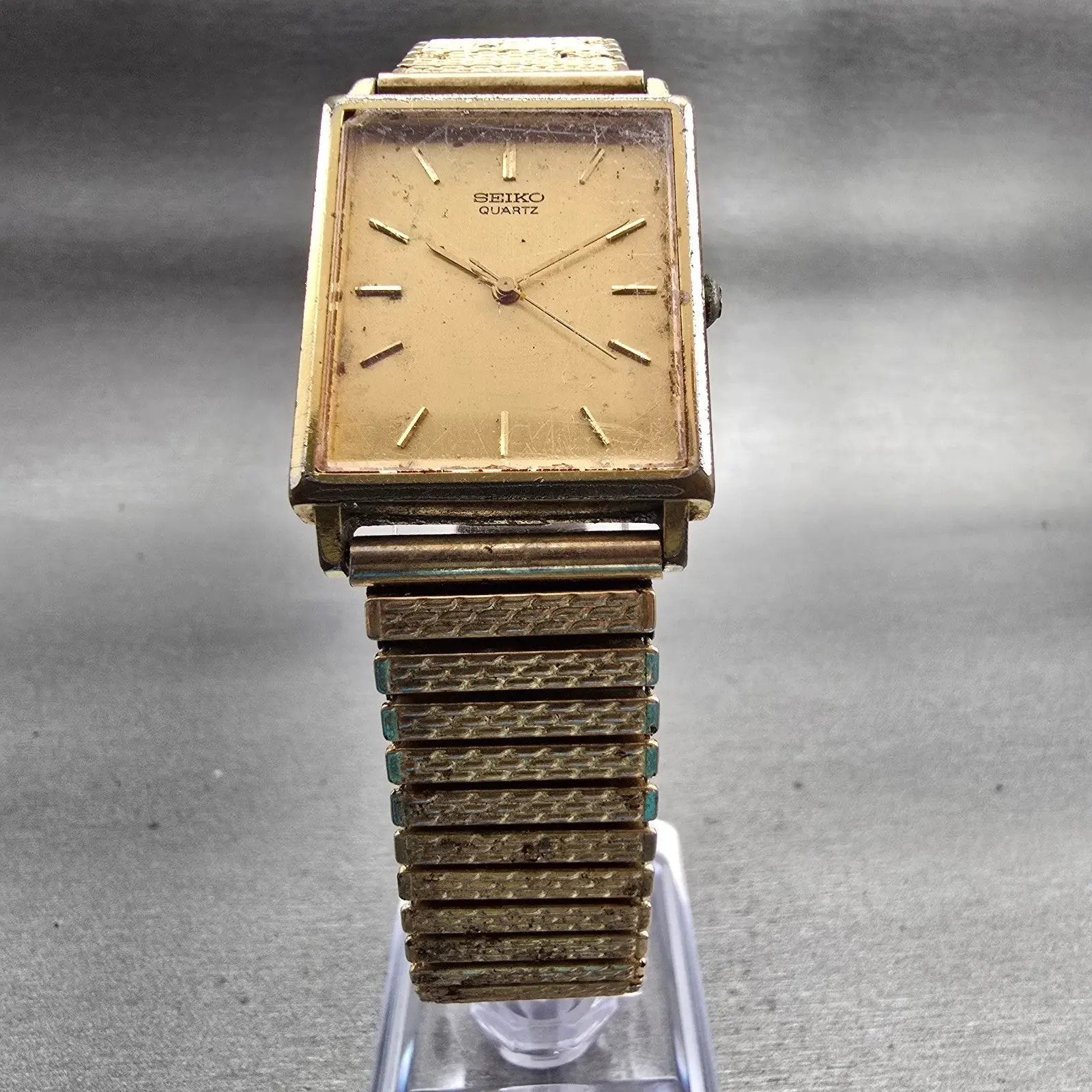 Seiko Watch Men 24mm Gold Dial Gold Tone Rectangle 2C21-5180 New Battery Vintage5