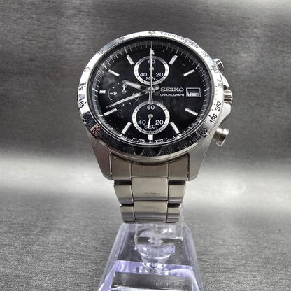 Seiko Chronograph Watch Men 40mm Black Dial Silver Date 8T67-00C0 New Batt JDM5