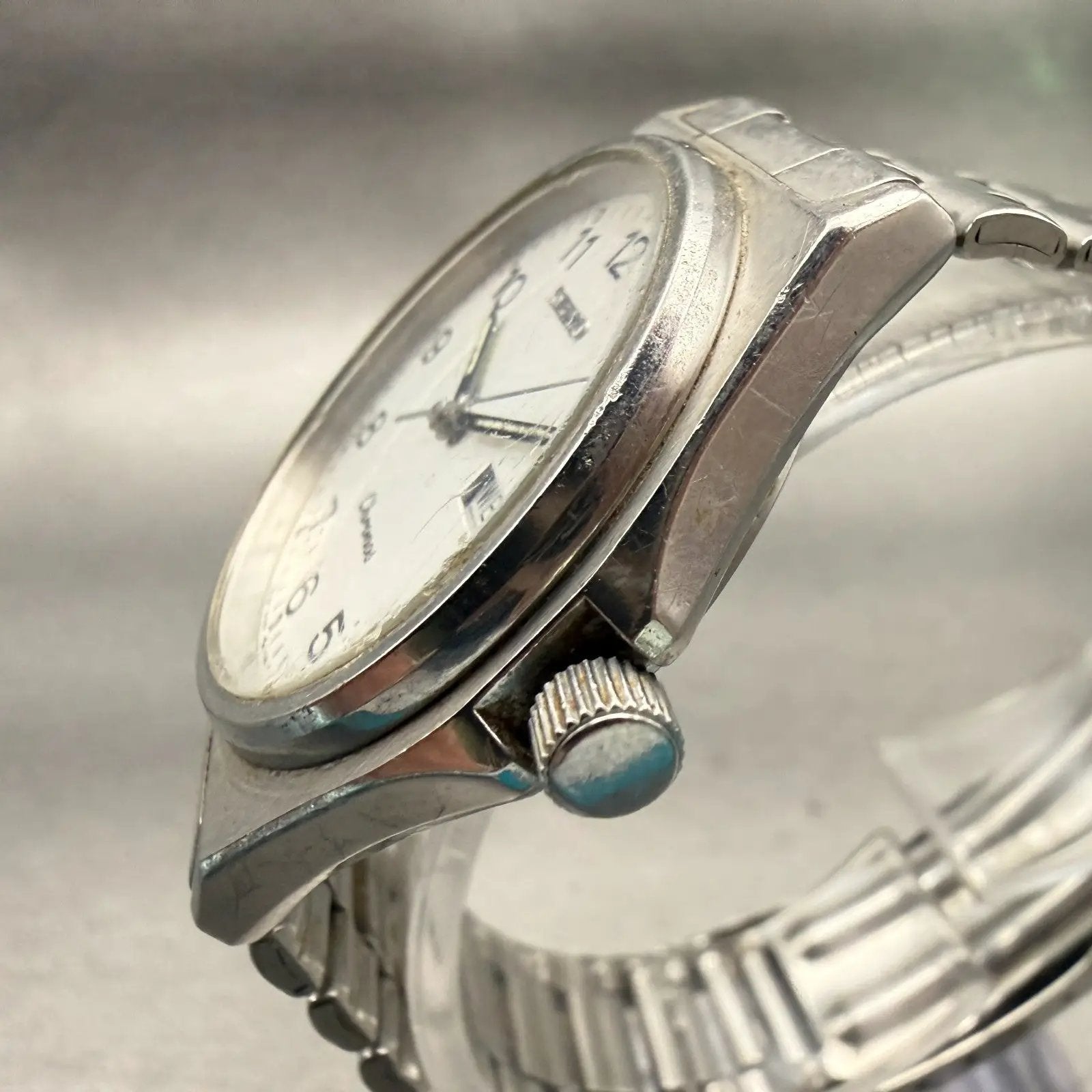 Seiko Chronos Watch Men 35mm Silver Dial Silver Daydate Round 5H23-7060 New Batt2