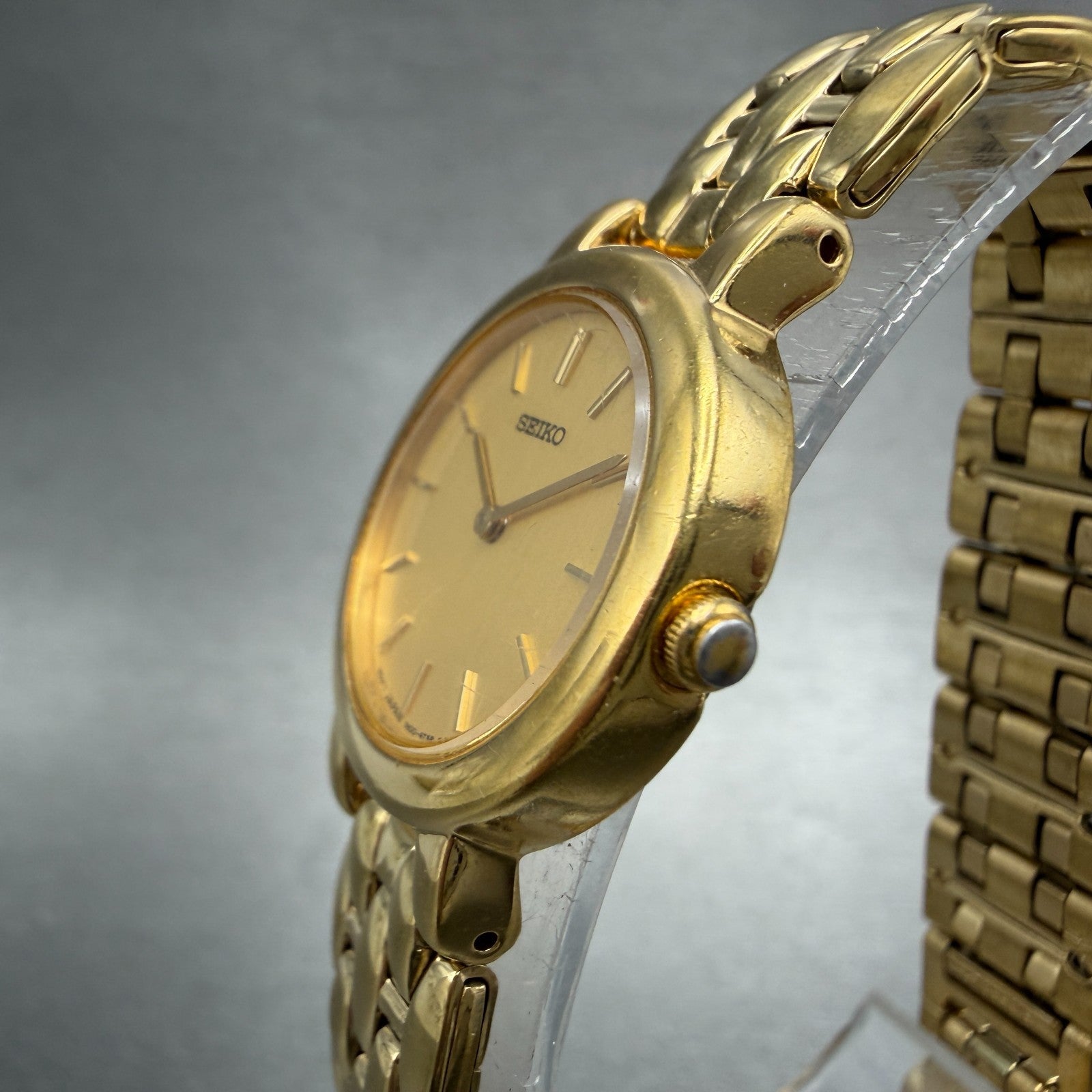 Seiko Watch Women 24mm Champagne Dial Gold Tone Round 1N00-1E19 New Battery ND452