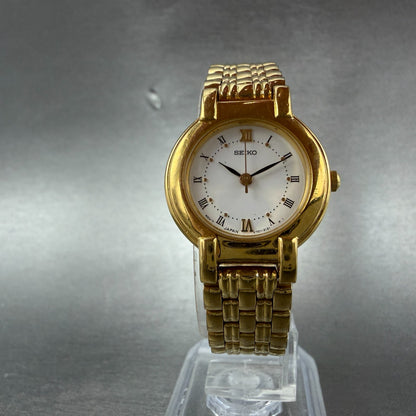 Seiko Watch Women 24mm White Dial Gold Tone Round V701-1781 New Battery Vinatge5