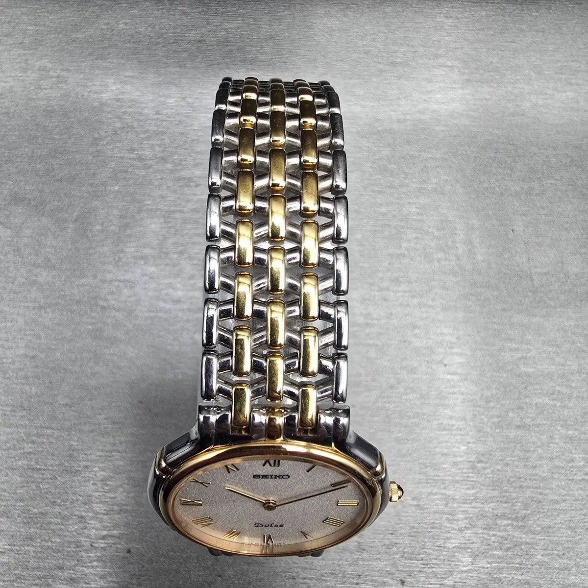 Seiko Dolce Watch Men 32mm Silver Dial Two Tone Round 5E30-6A00 New Battery4