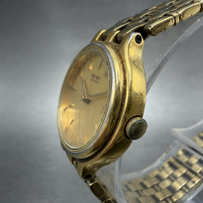 Seiko Watch Women 24mm Gold Dial Gold Tone Date Round 7N82-0071 New Battery ABC2
