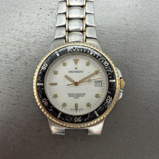 Movado Dive Watch Men 40mm White Dial Two Tone Date Round 81-A4-872 New battery0