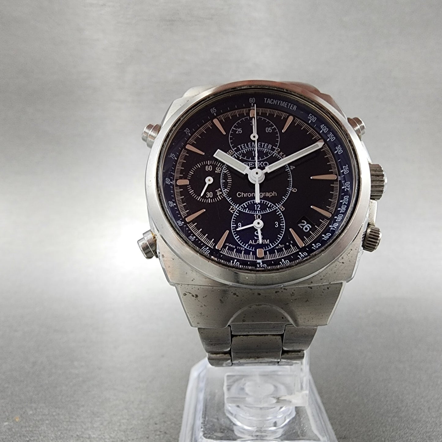 Seiko Chronograph Watch Men 38mm Blue Dial Silver Tone Date 7t32-9000 New Batt